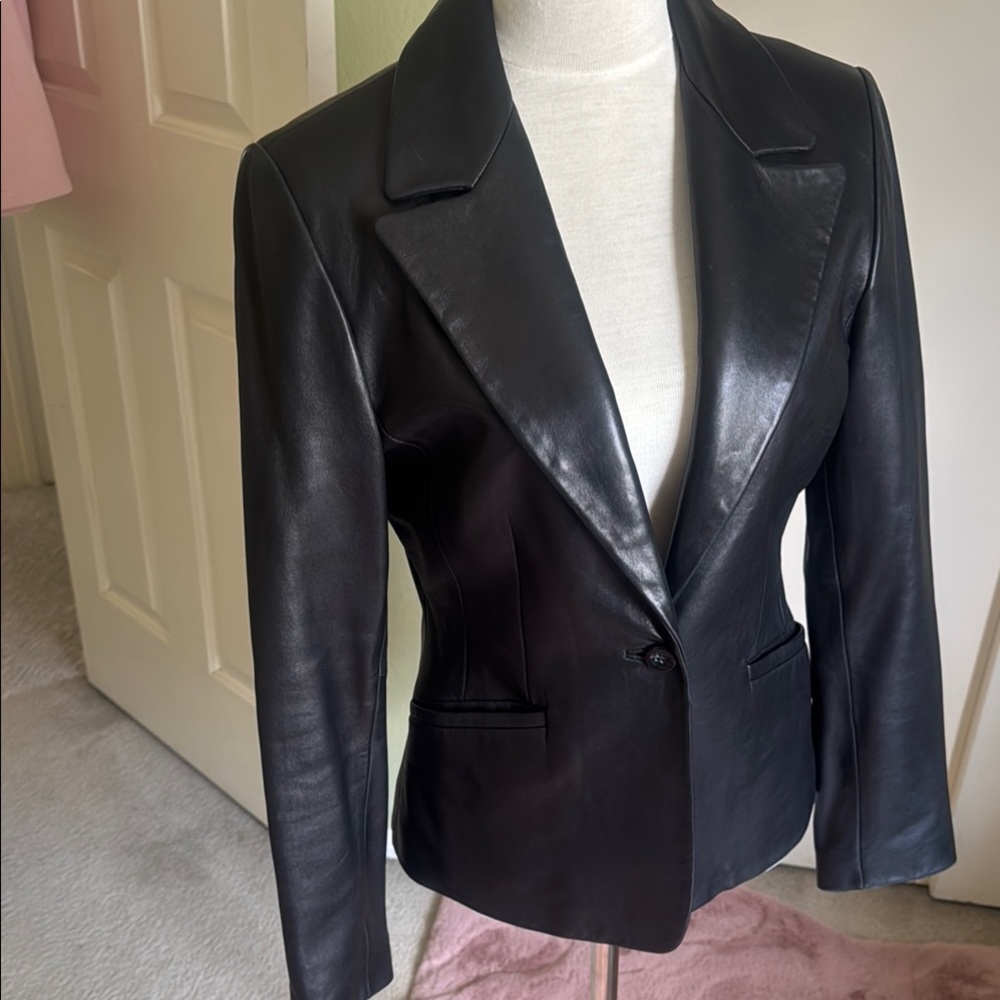 Women's Black Leather Jacket - Picture 2 of 16